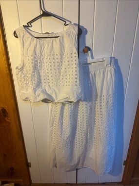 White Eyelet Top & Midi Skirt - Women